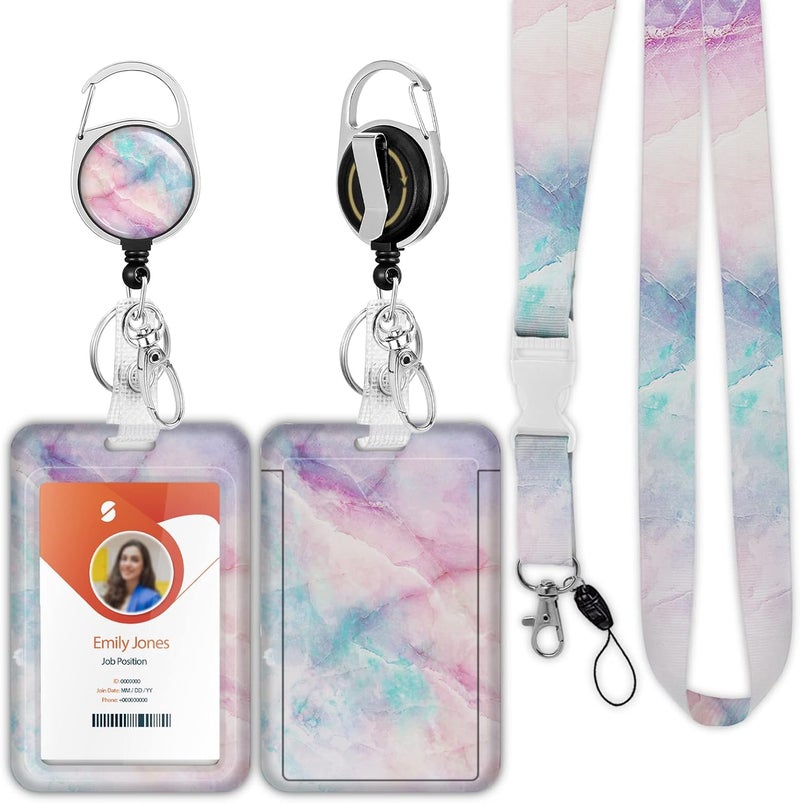 Boutilon ID Badge Holder with Lanyard,Retractable ID Badge Card Holders Detachable Neck Lanyard Strap with Badge Reel and Vertical ID Holder for Nurse Students Teachers Office Staff(Marble 6) - Image 1